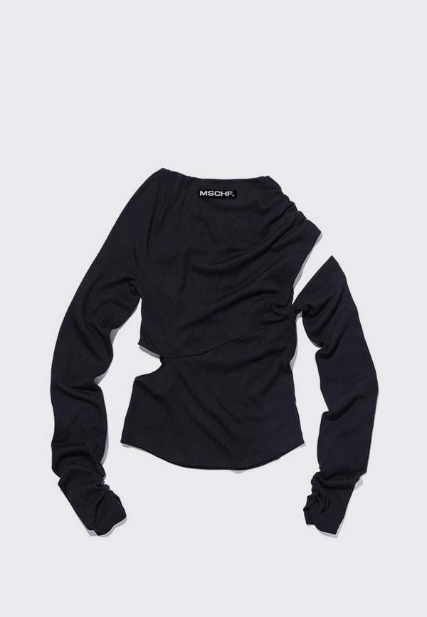 MSCHF Cowl Neck Shirring Top - Black | Garmentory