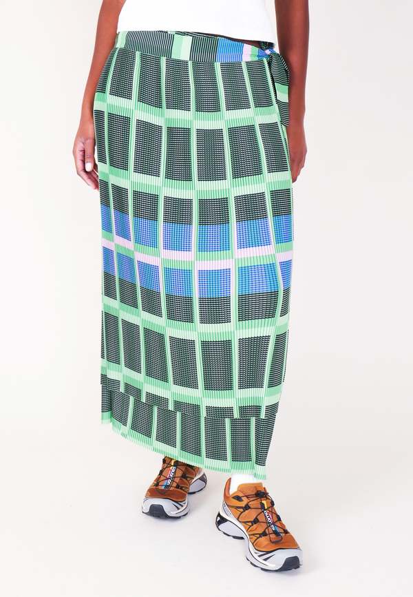 Henrik Vibskov Lana Pliss Skirt - Green/Purple Check | Garmentory