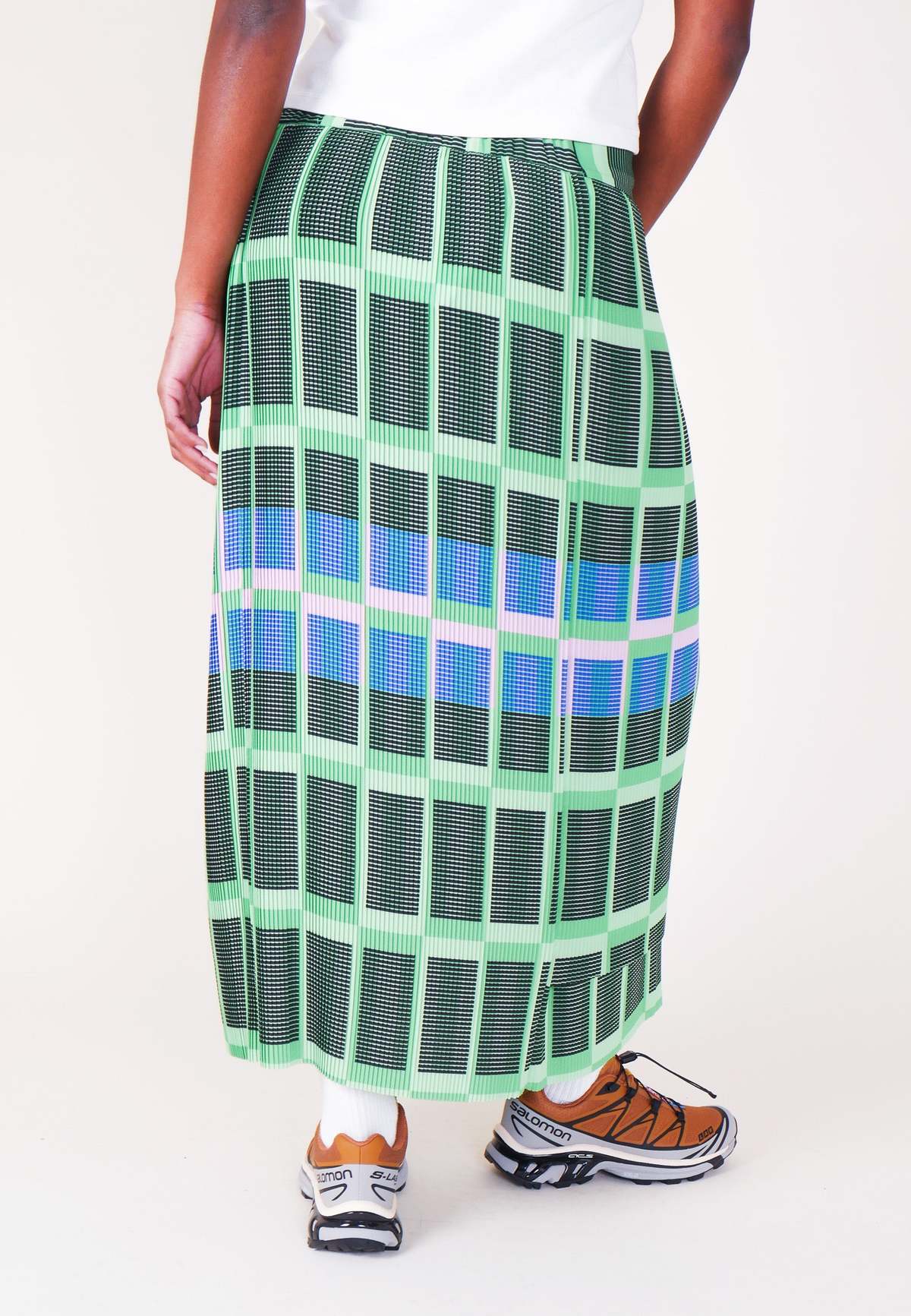 Henrik Vibskov Lana Pliss Skirt - Green/Purple Check | Garmentory