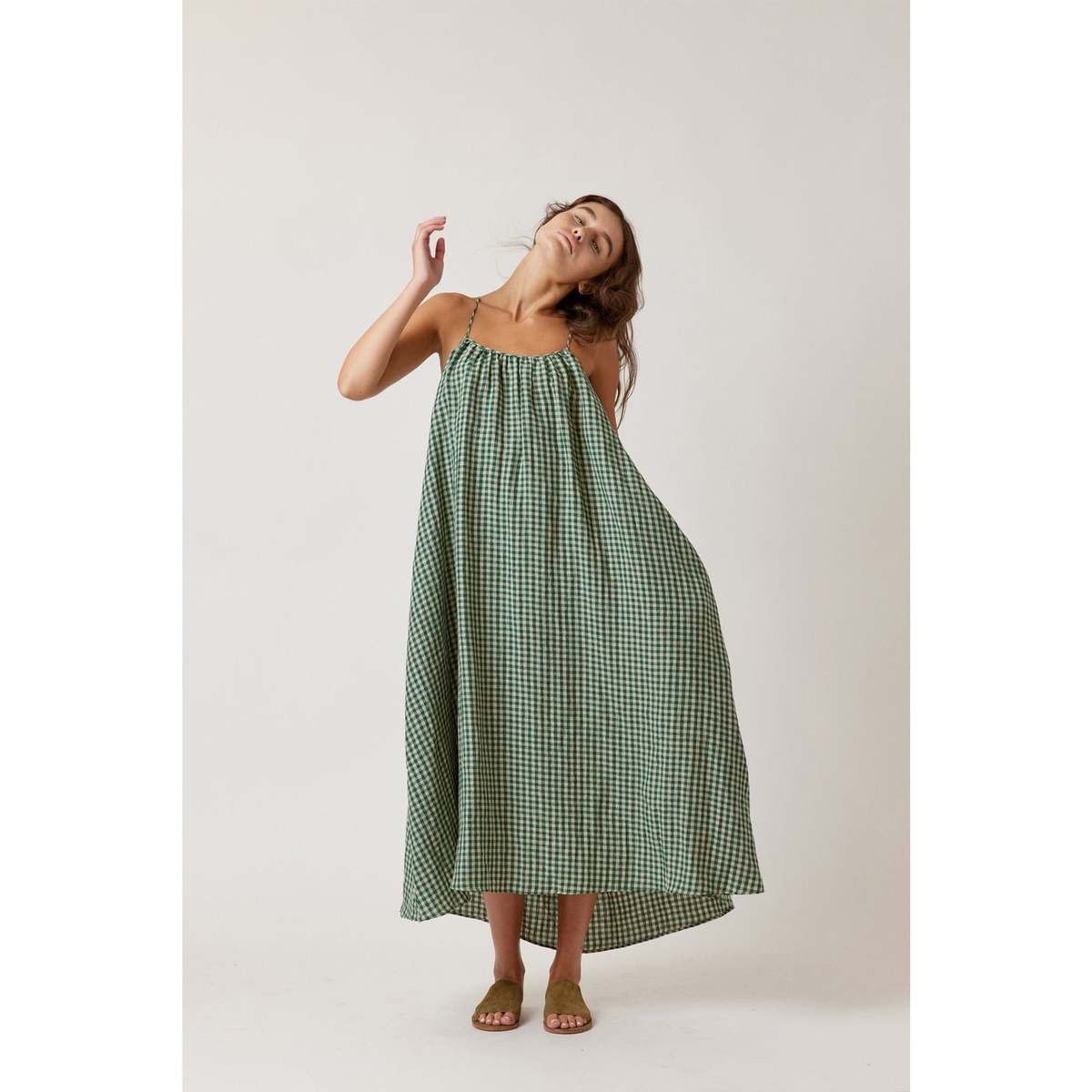 Marine Layer Tie Back Dress - Green Gingham | Garmentory