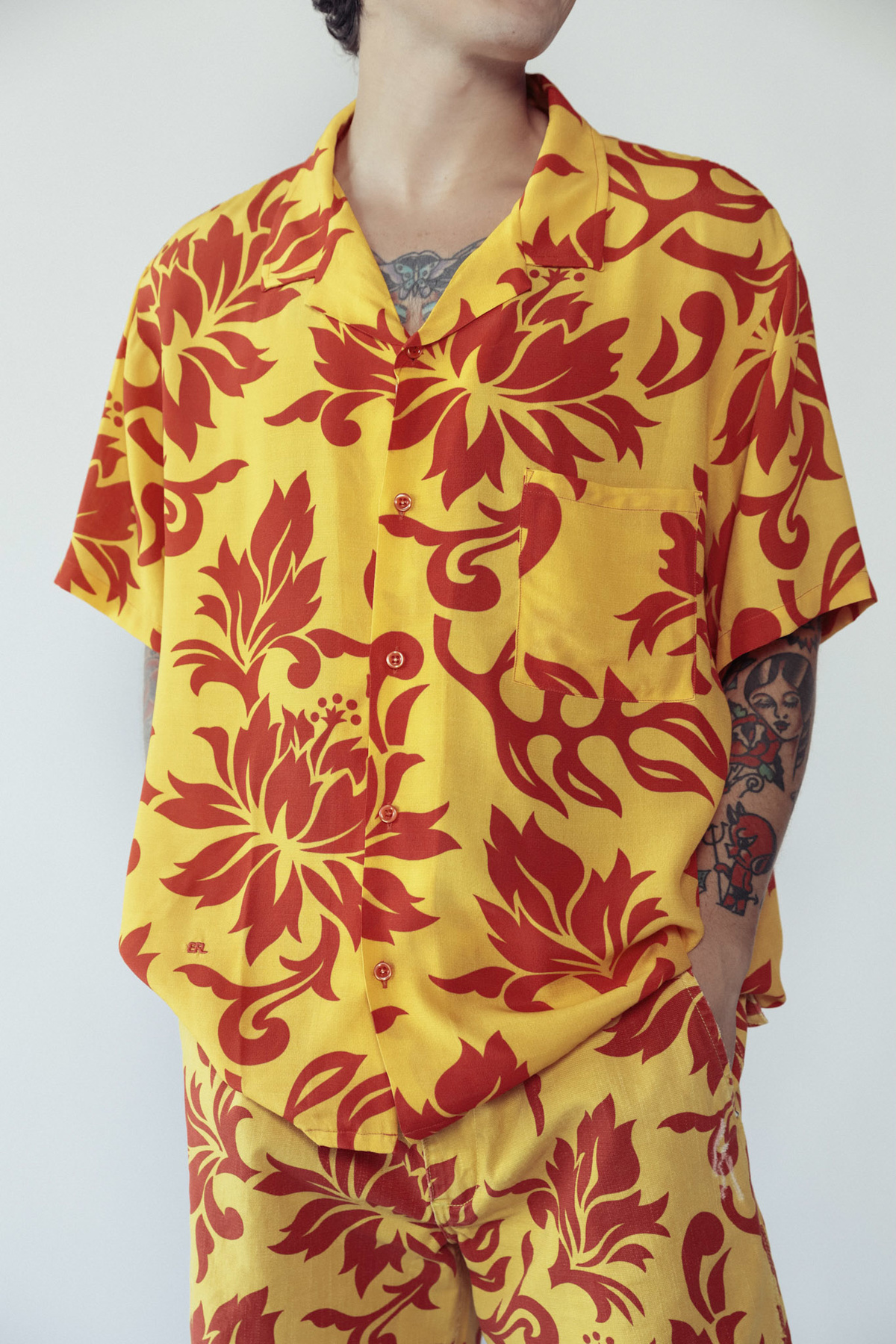 ERL Tropical Flower Camp Shirt Yellow Garmentory