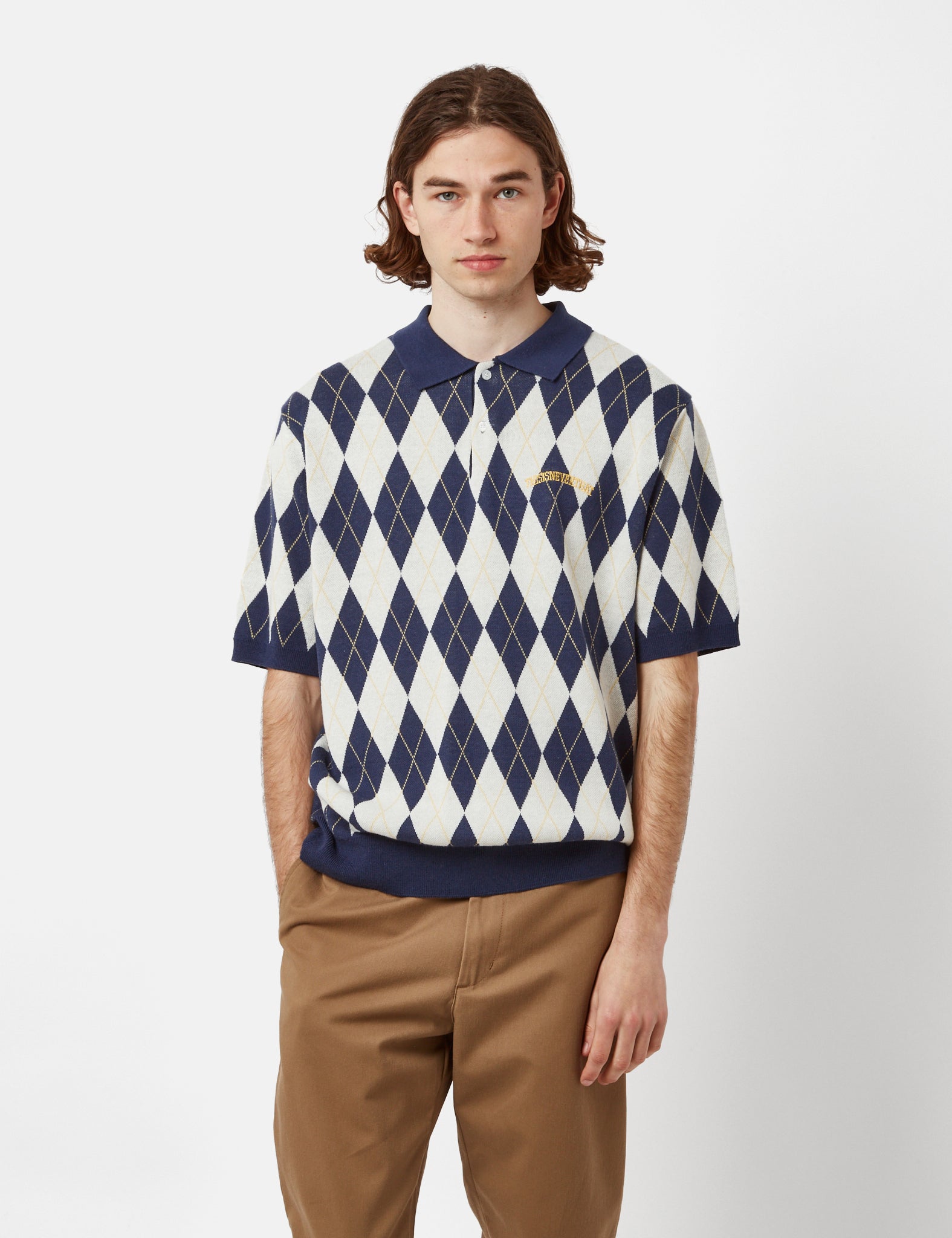 Thisisneverthat Argyle Knitted Polo - Navy Blue | Garmentory