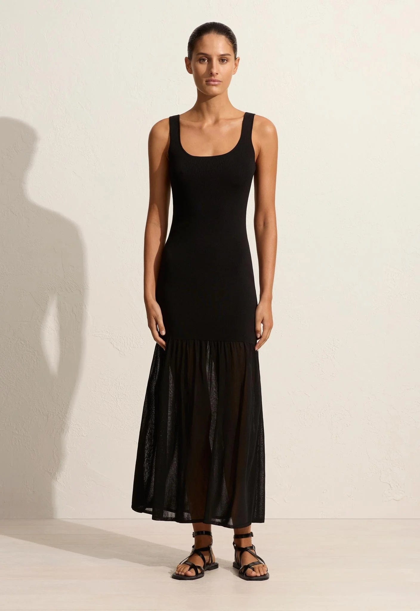 Violet Raz Flavor Profile Theory // Black Ribbed Knit & Pleated Dress  VSP  Consignment Matteau Drop Waist Knit Dress - Black | Garmentory