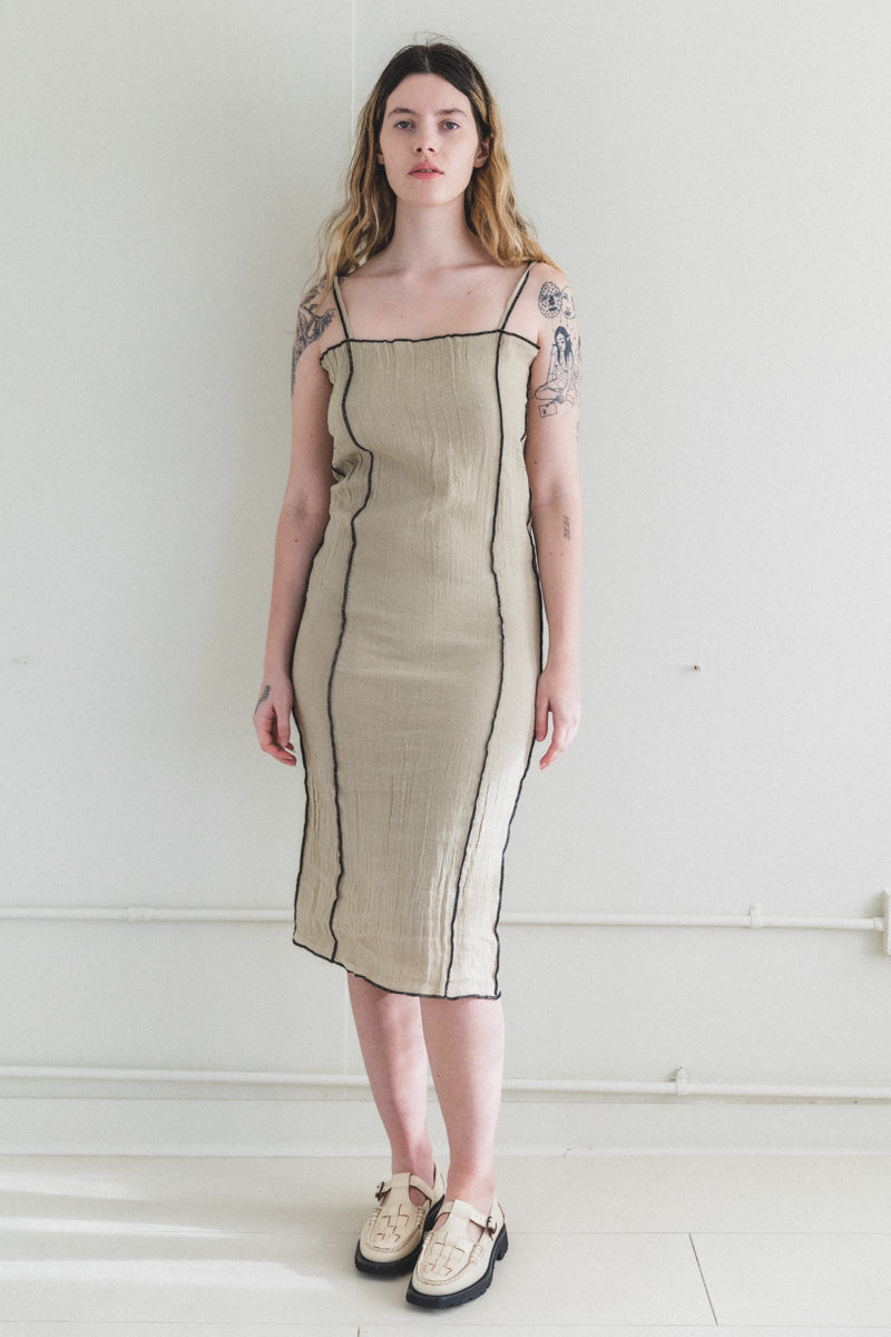 Baserange Shok Crinkle Linen Cotton Slip Dress - Undyed