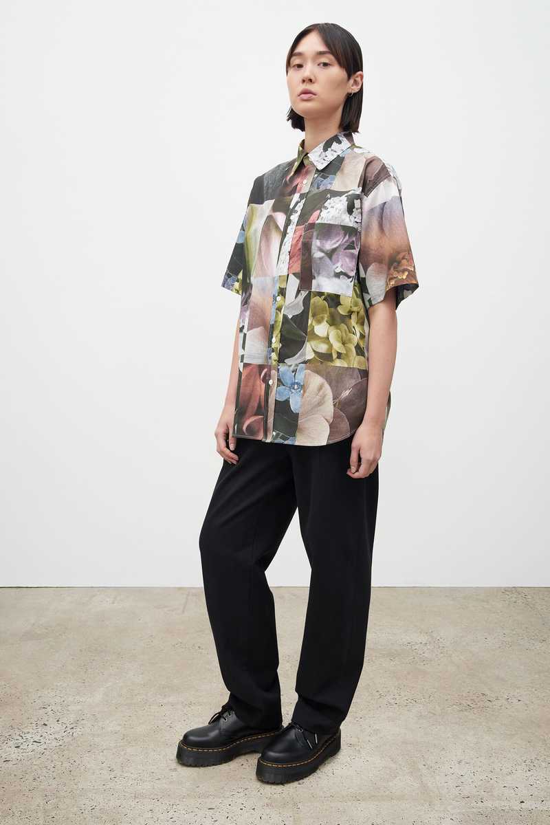 トップス mani Deep blue tropical wool bowling shirt with Marni Mending | Marni