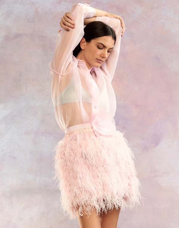 dusty pink feather skirt bodycon dress FEATHER BODYCON MIDI DRESS  Artofcb