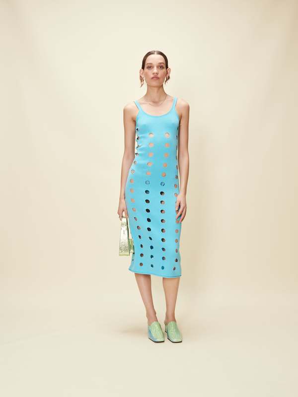 black knitted midi dress Juliette Mind Daze Faces Design Organic Cotton Knit Sleeveless Midi Dress by Another Girl M main image 1