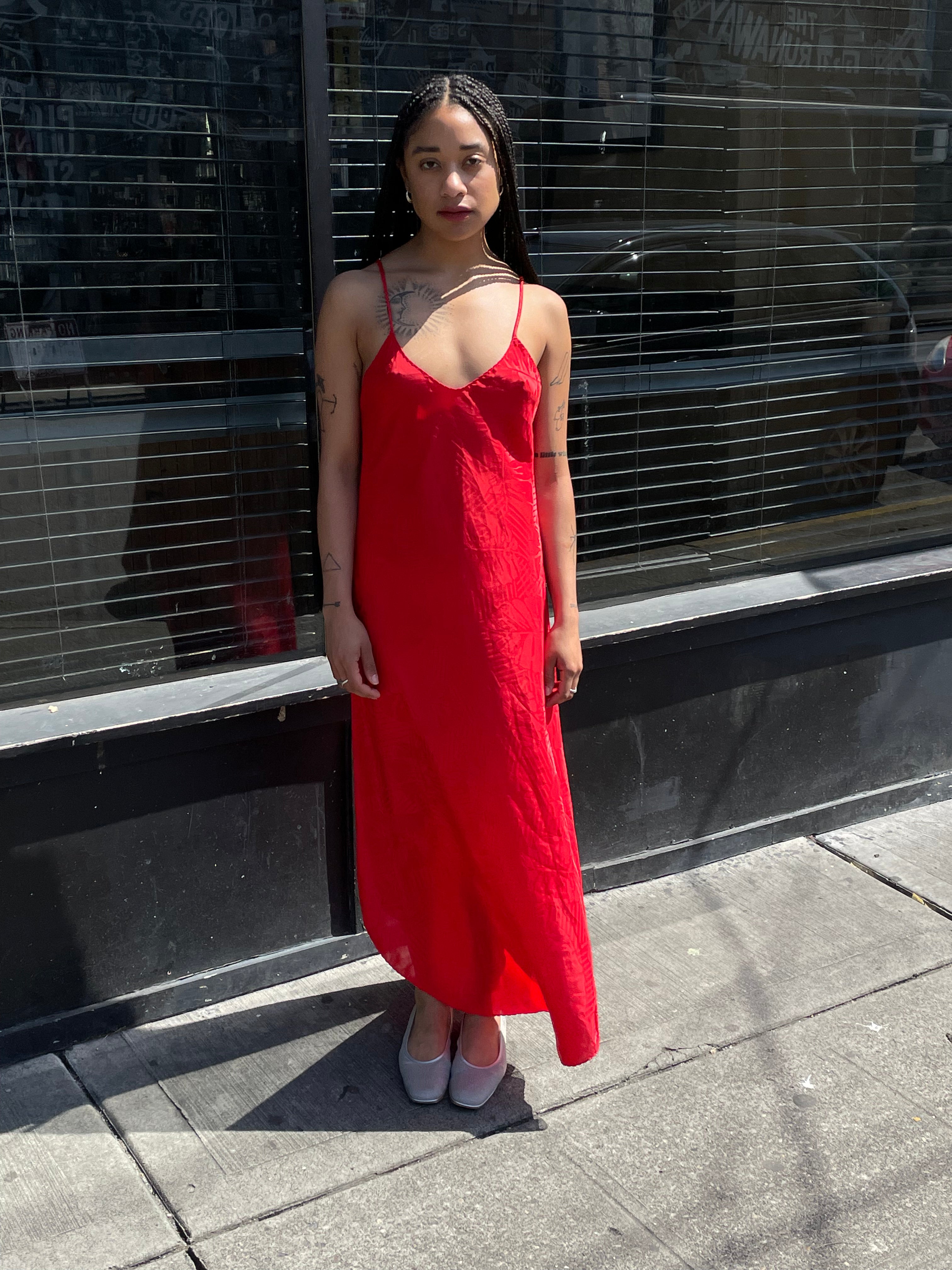 red slip dress Long silk slip dress