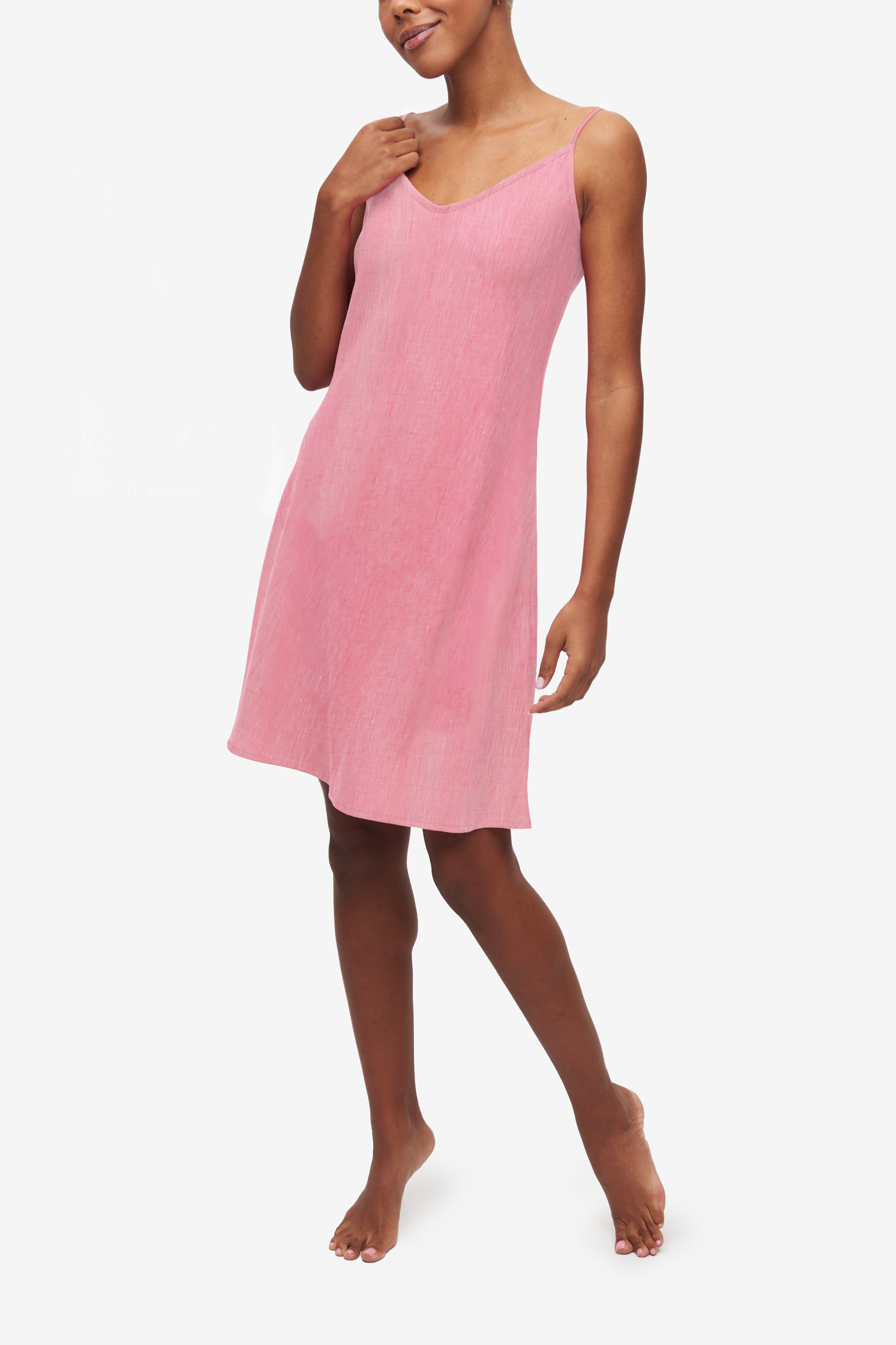 The Sleep Shirt Linen Short Slip Dress - Raspberry | Garmentory