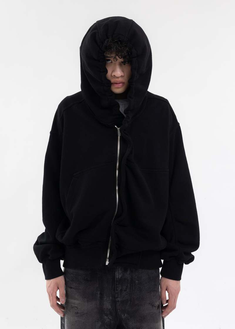 パーカー・フーディ We11done  BLACK VINTAGE WASH CORDUROY HOODIE ZIP-UP / BLK We11done FW25 BLACK VINTAGE WASH CORDUROY HOODIE ZIP-UP
