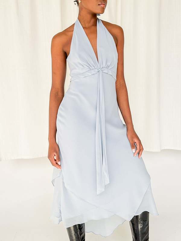 light blue baby dress Celeste Light Blue Asymmetric Silk Dress by SoirVintage – SOIR