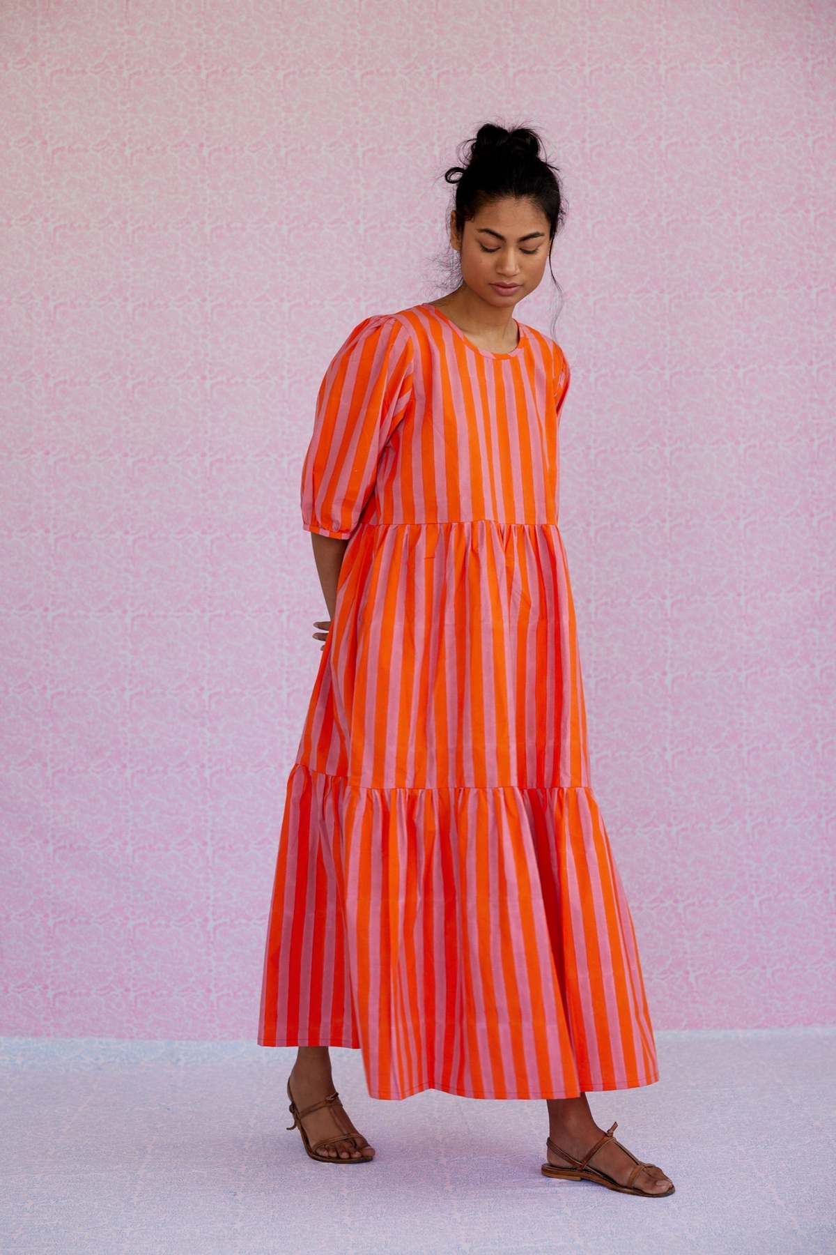 SZ Blockprints Gaia Dress - Soft Rose/Tangerine | Garmentory