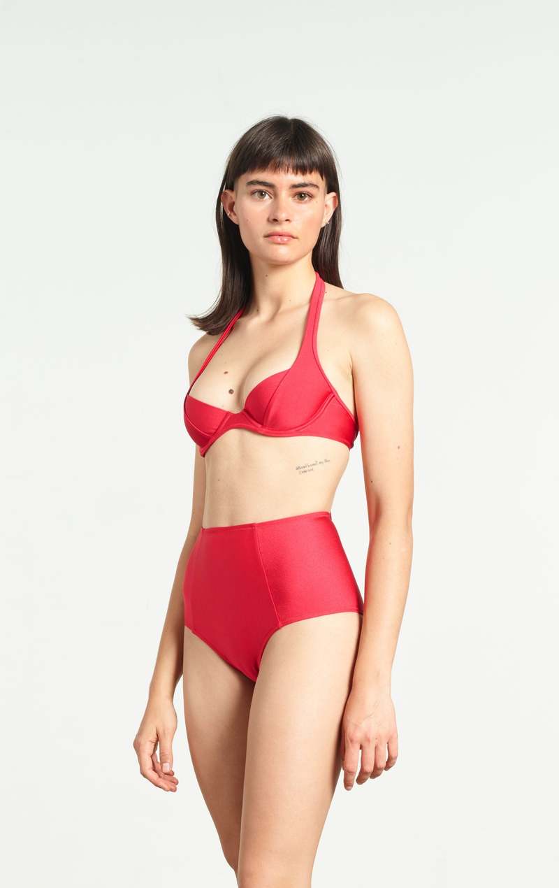 Yasmine Eslami Lola High-Waist Bikini Bottom - Malibu Shiny