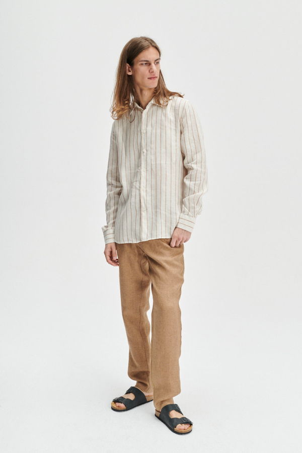 Delikatessen Feel Good in a Soft and Airy Striped Bohemian Linen Shirt - Neutrals