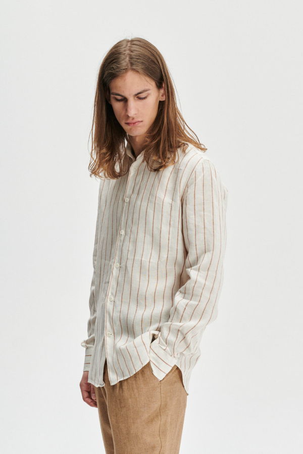 Delikatessen Feel Good in a Soft and Airy Striped Bohemian Linen Shirt - Neutrals