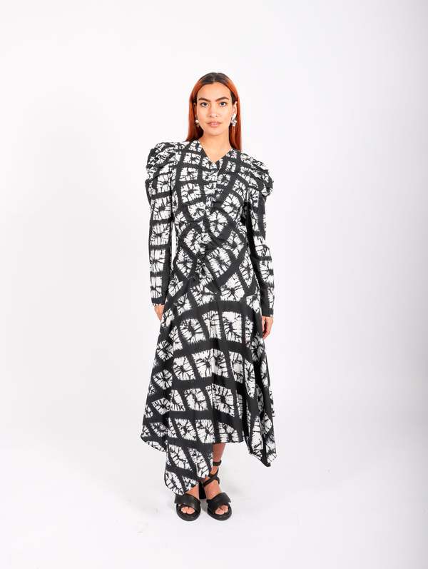 priyanka hand dyed diamond shibori cotton maxi dress Priyanka Hand Dyed Diamond Shibori Cotton Maxi Dress