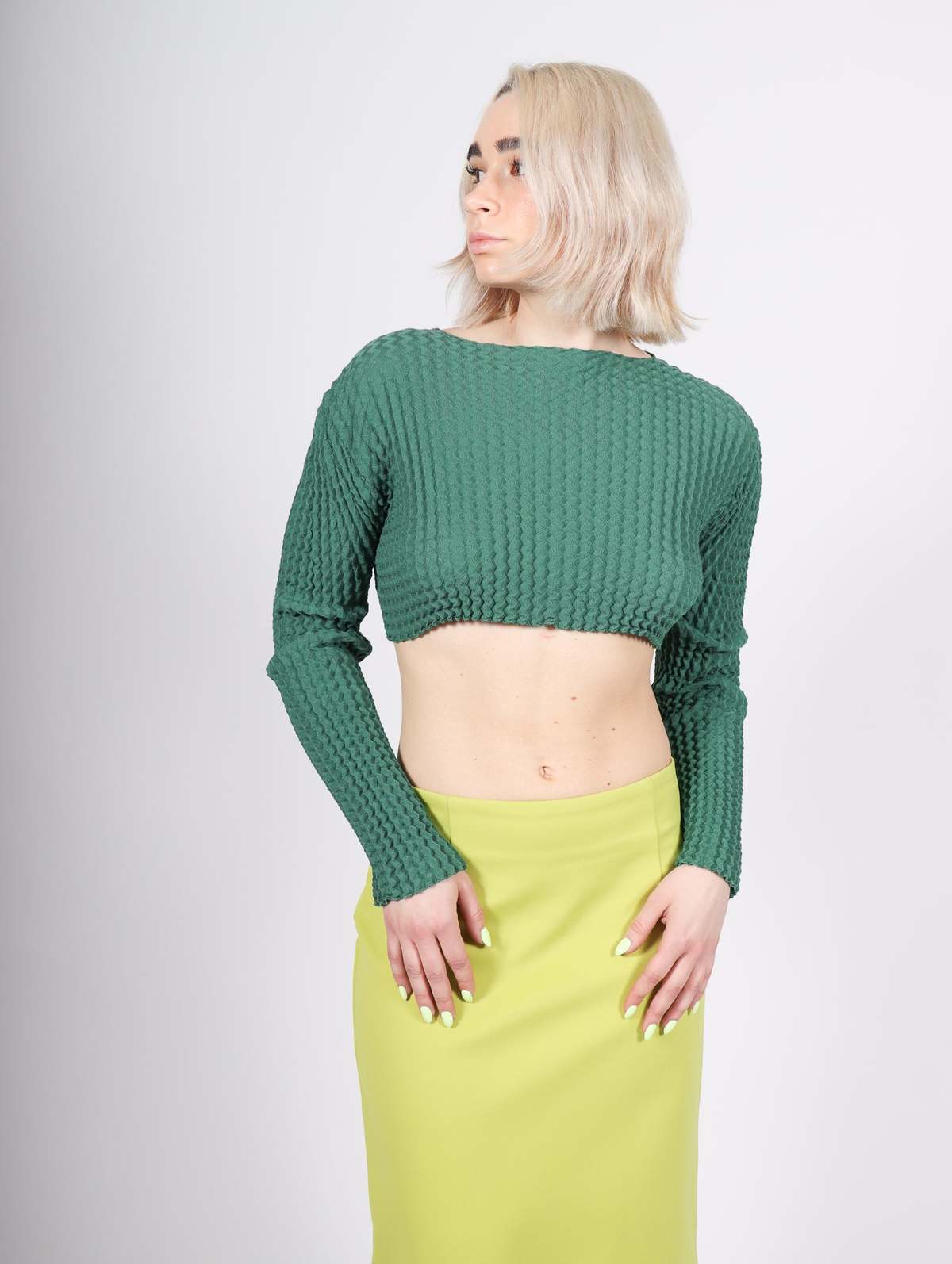 Issey Miyake Spongy Long Sleeve Crop Top - Green | Garmentory
