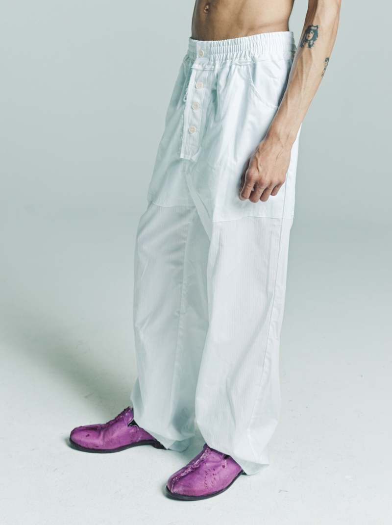 Edward Cuming Stripe Elastic Waistband Raw Details Pant
