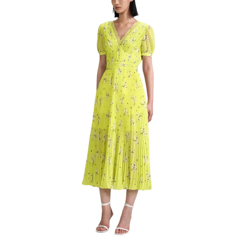 Self-Portrait Lime Floral Chiffon Dress - Green | Garmentory