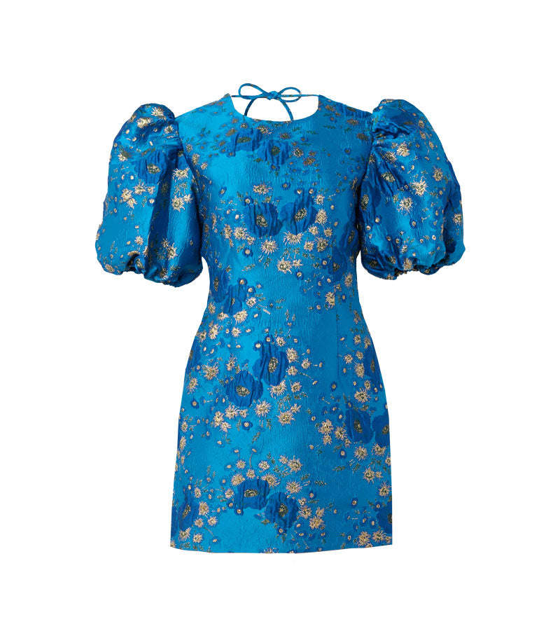 Ganni 3D Jacquard Open Back Mini Dress - Brilliant Blue