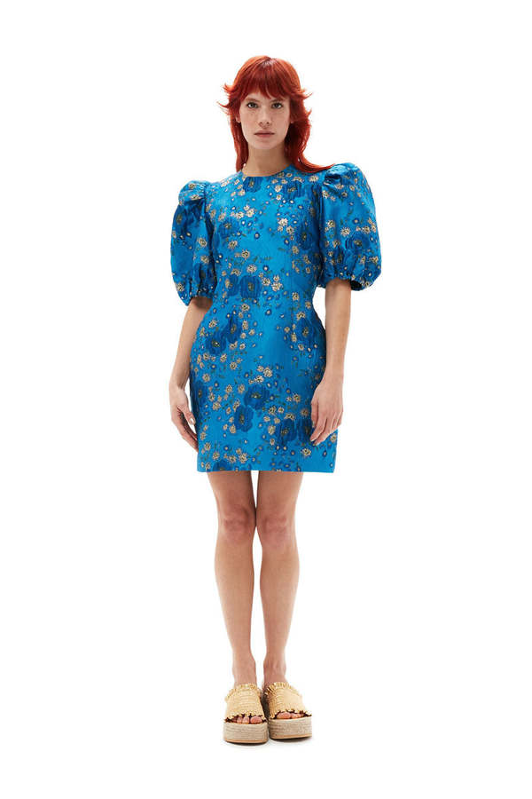 Ganni 3D Jacquard Open Back Mini Dress - Brilliant Blue | Garmentory