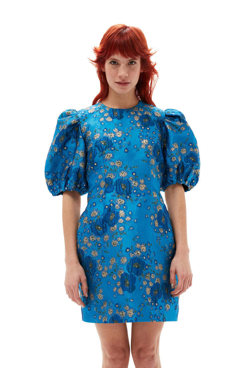 未着用 GANNI Jacquard OPEN BACK MINI DRESS Rent The Blue Jacquard Open Back Mini Dress By Ganni | Rites