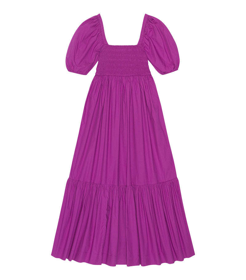 GANNI　Cotton Poplin Maxi Dress Bright White Cotton Poplin Smock Maxi Dress | GANNI US
