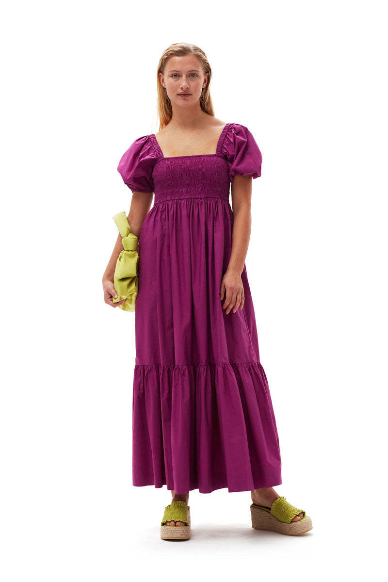 Ganni Cotton Poplin Smock Maxi Dress - Purple Wine | Garmentory