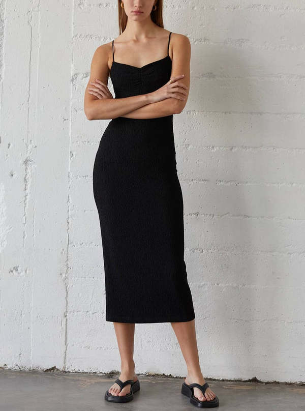 Black Textured Knit Sweetheart Dress | Garmentory