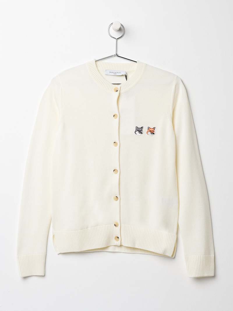 Maison Kitsuné DOUBLE FOX HEAD PATCH R-NECK CARDIGAN - ECRU