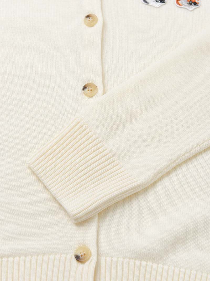 Maison Kitsuné DOUBLE FOX HEAD PATCH R-NECK CARDIGAN - ECRU