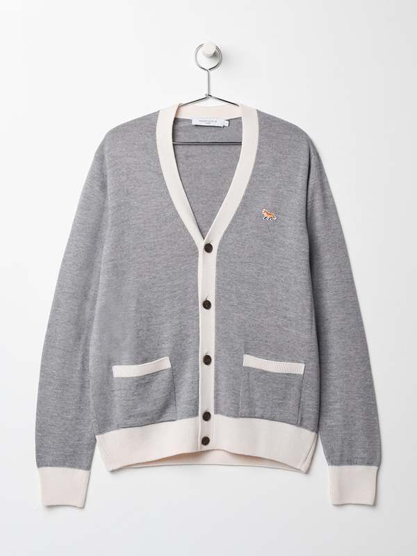Maison Kitsuné Baby Fox Patch Bi-color Classic Cardigan - Grey