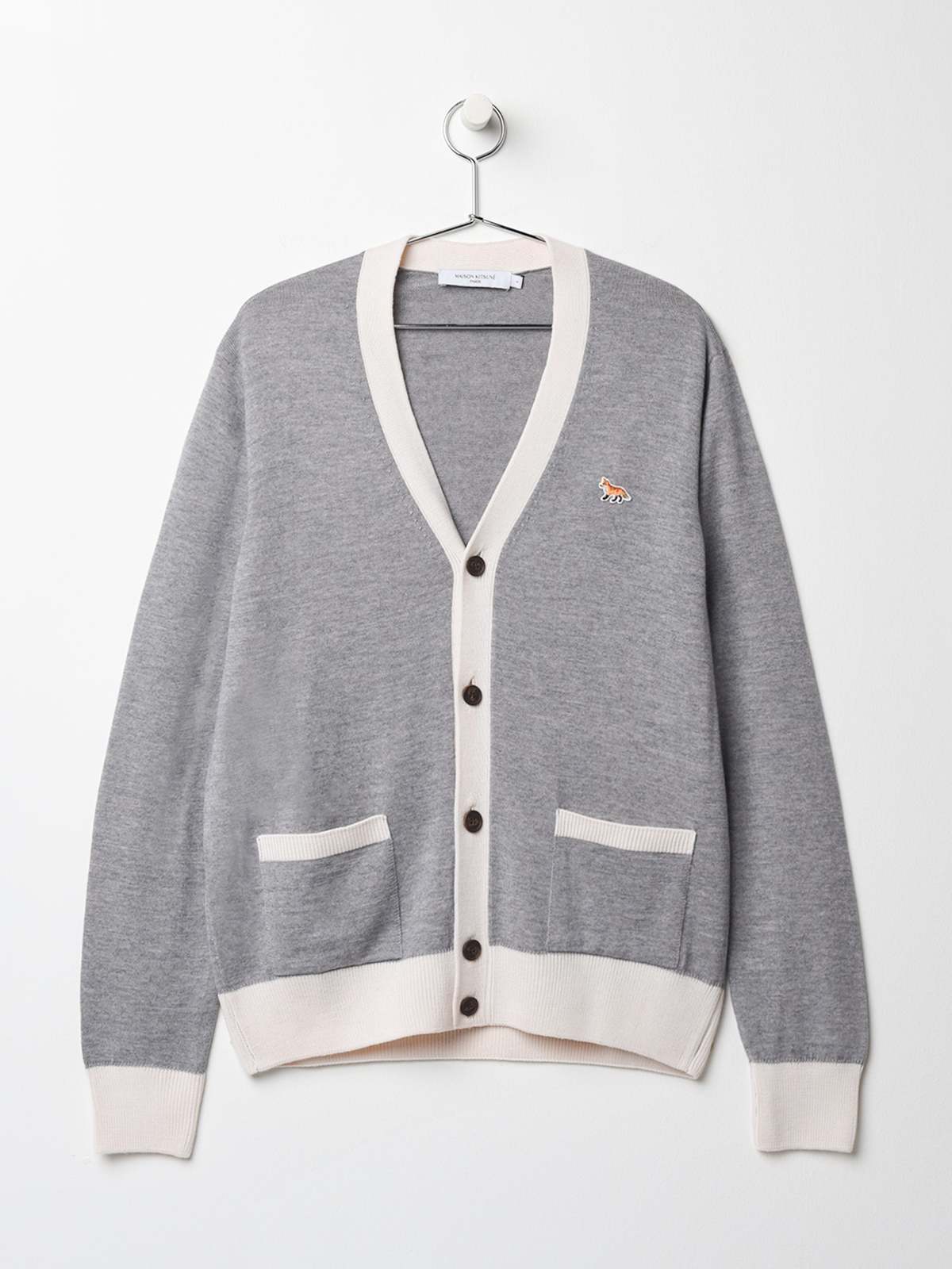 Maison Kitsuné Baby Fox Patch Bi-color Classic Cardigan - Grey