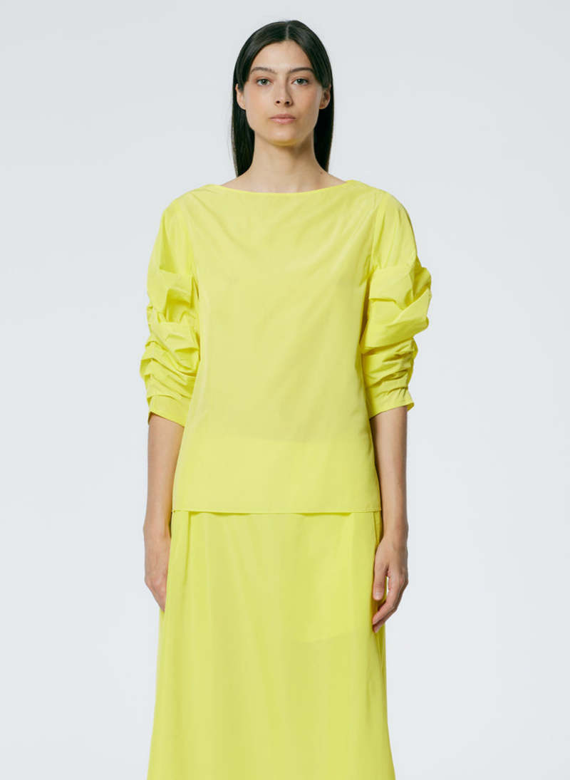 Tibi Italian Sporty Nylon Shirred Sleeve Top yellow Garmentory