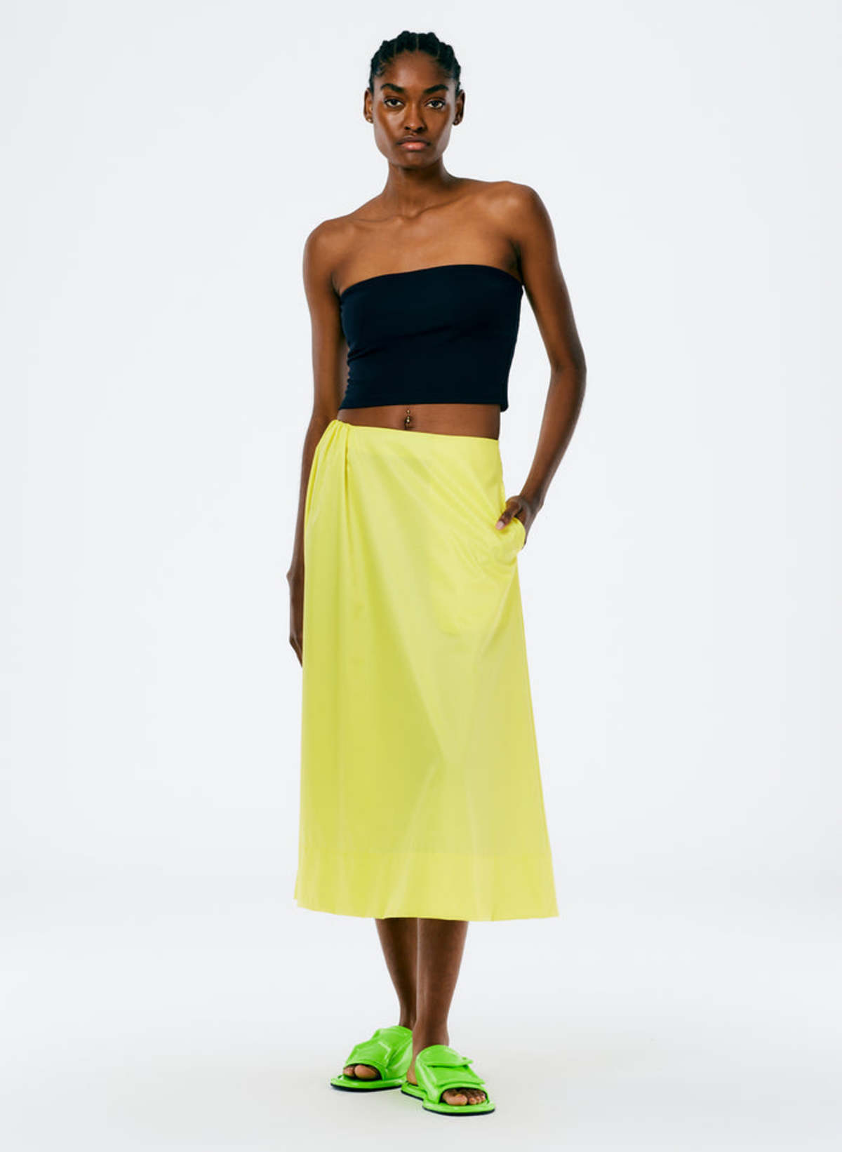 Tibi Italian Sporty Nylon Side Shirred Circle Skirt - yellow