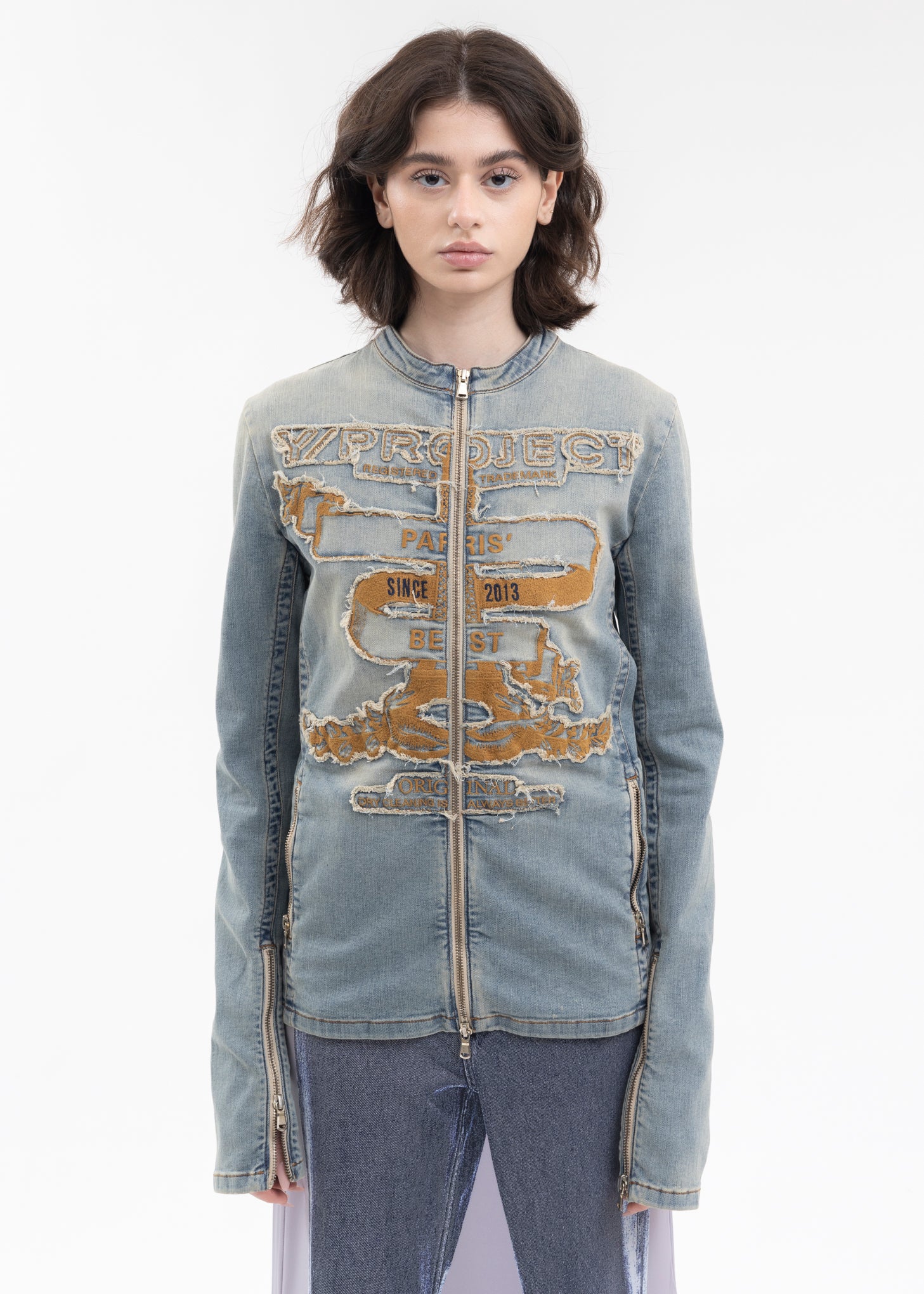Y/project PARIS BEST ZIP DENIM JACKET - VINTAGE BLUE