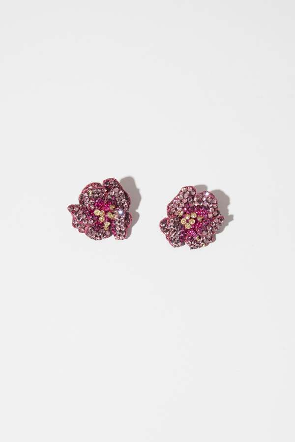 oscar de la renta  BEJEWELED FABRIC FLOWER EARRINGSINGS