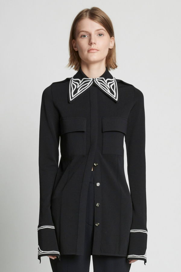 Proenza Schouler Cloque Jacquard Knit Shirt - OFF WHITE/BLACK