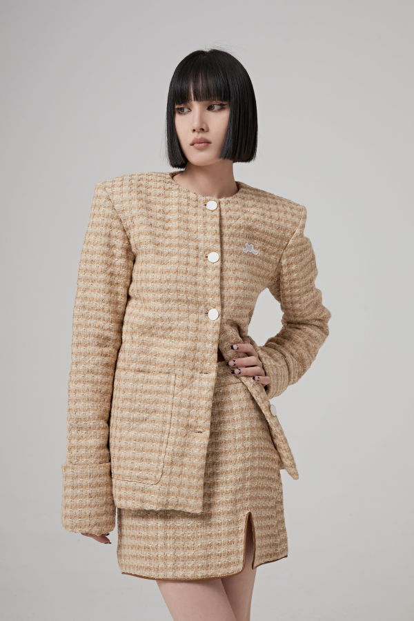 Rowen Rose Cotton And Linen Blend Mini Skirt With Slit - Beige