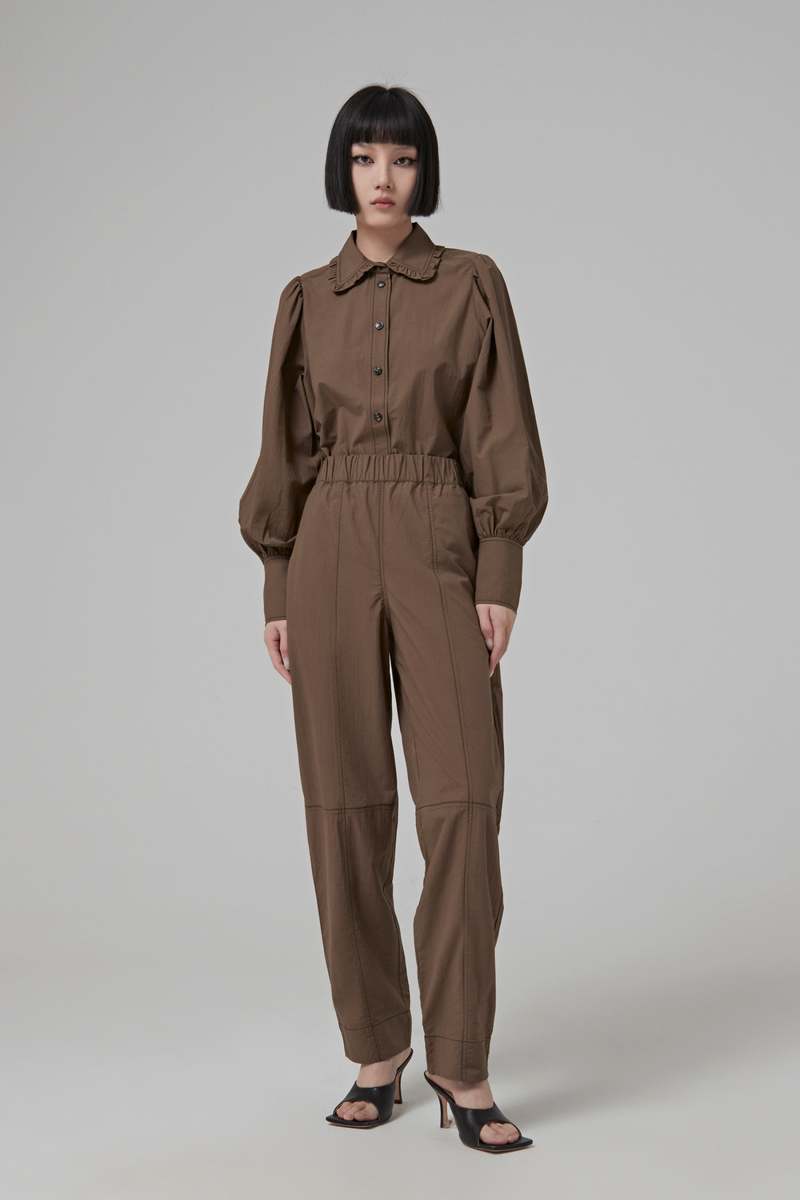 Ganni Cotton Crepe Elasticated Curve Pants | Garmentory