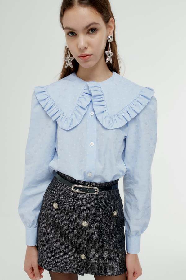 Alessandra Rich Cotton Jacquard Blouse With Peter Pan Collar