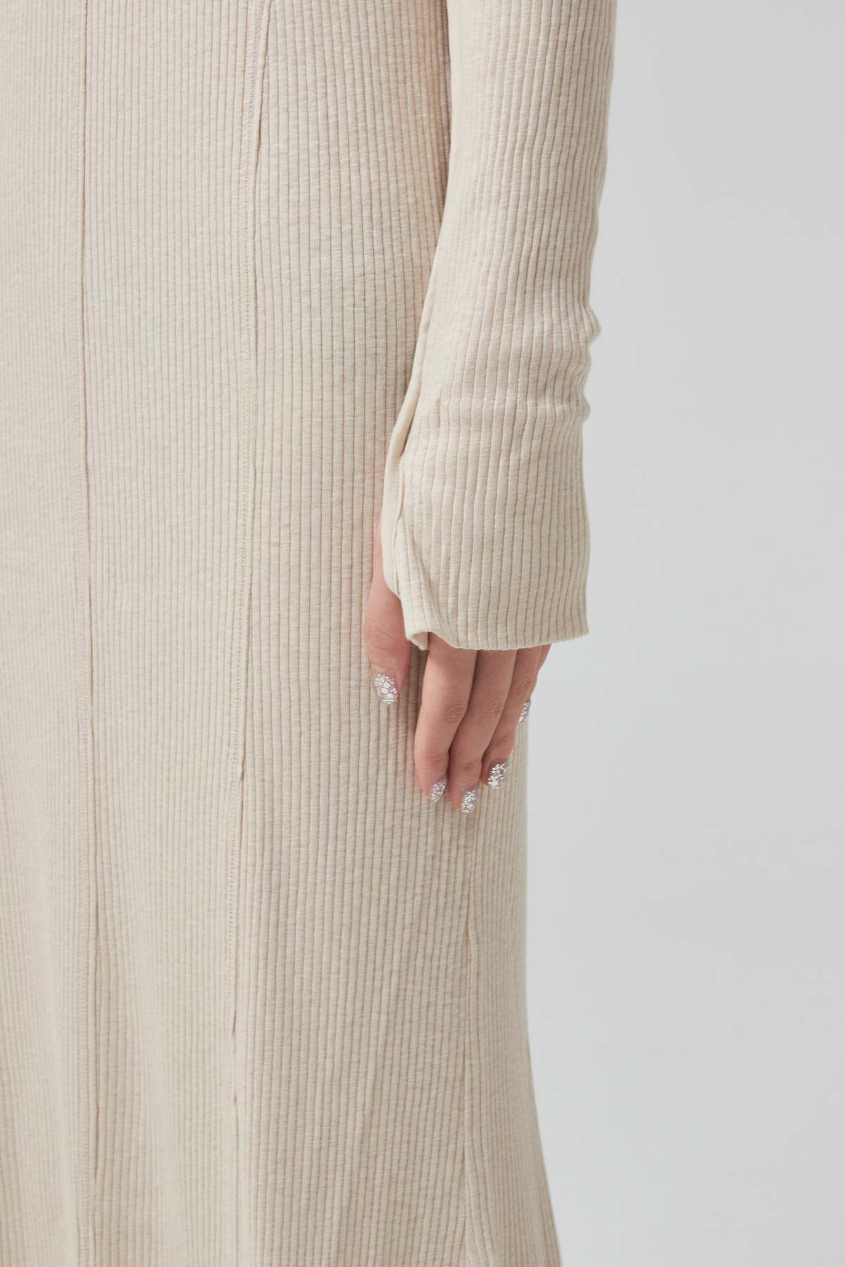 Mame Kurogouchi Crew Neck Open Back Ribbed Jersey Dress - Beige  