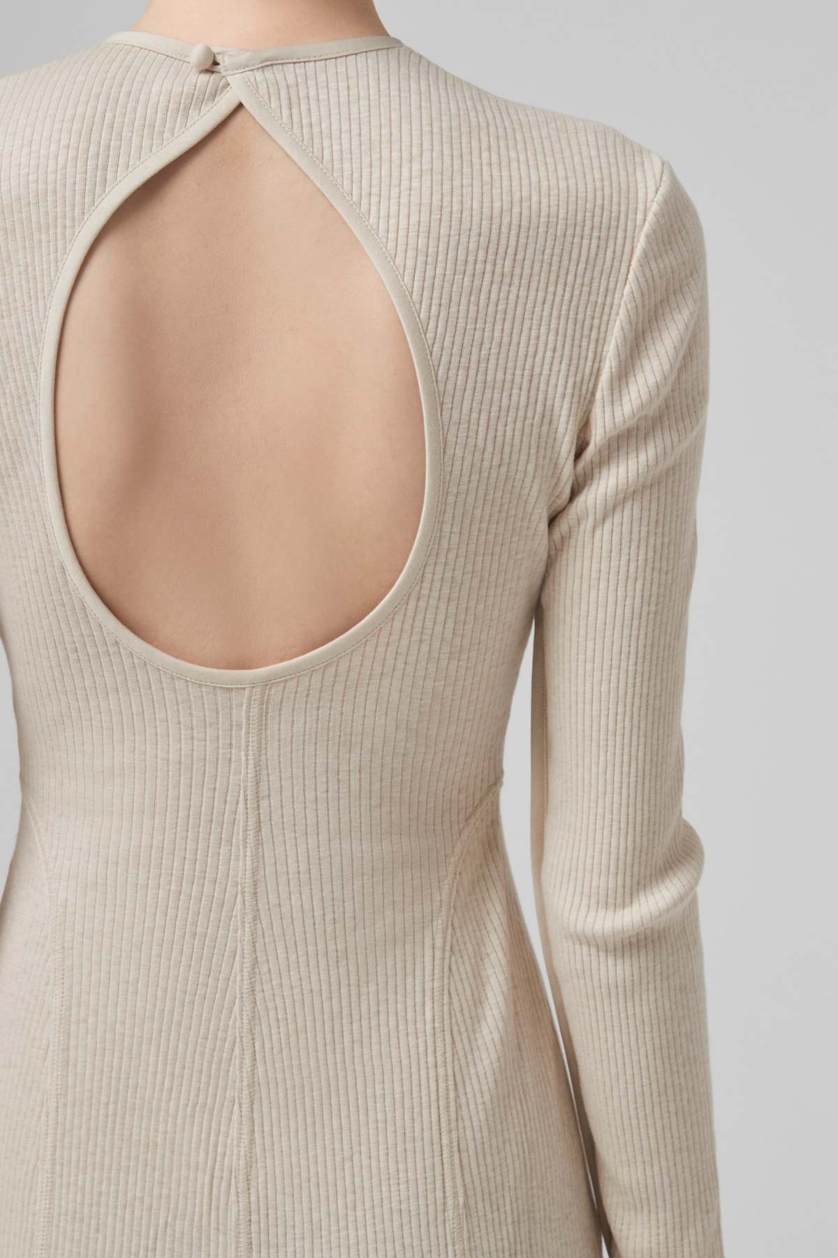Mame Kurogouchi Crew Neck Open Back Ribbed Jersey Dress - Beige  