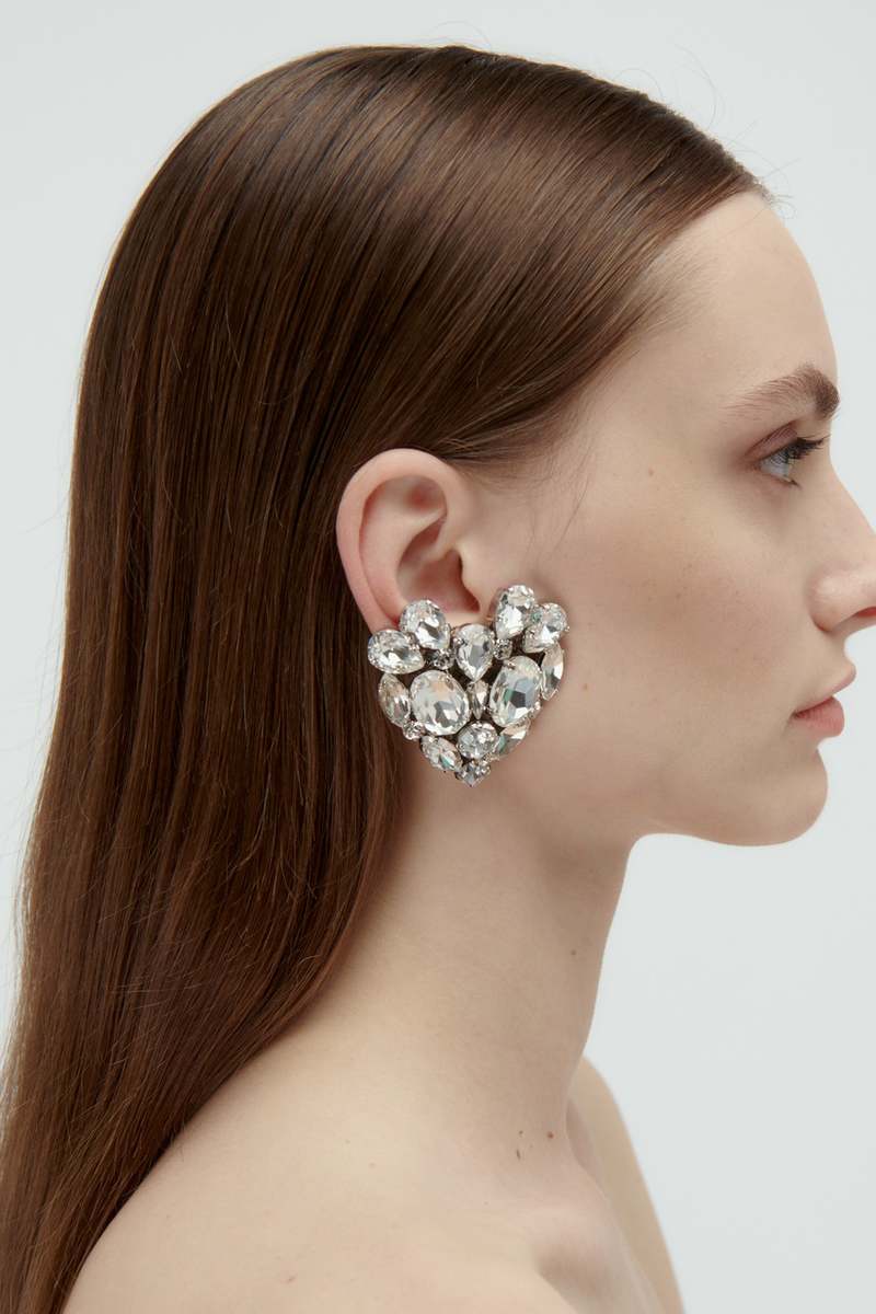 Alessandra Rich ハート クリスタル パール ピアス Alessandra Rich Crystal Heart Earrings - Crystal/Silver