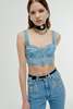 Alessandra Rich Denim Bralet With Crystal Embellishment - Light Blue - Thumbnail 1