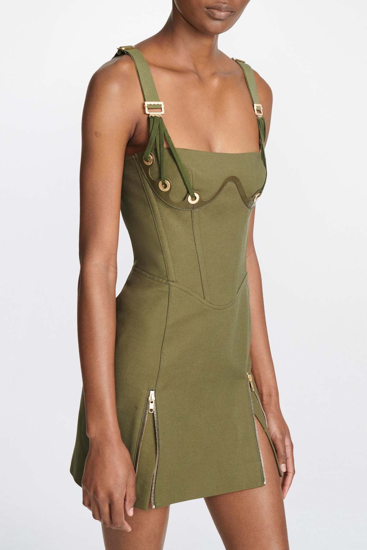 Dion Lee Fan Lace Zip Mini Dress - Olive | Garmentory Dion Lee Fan Lace Zip Mini Dress - Olive | Garmentory