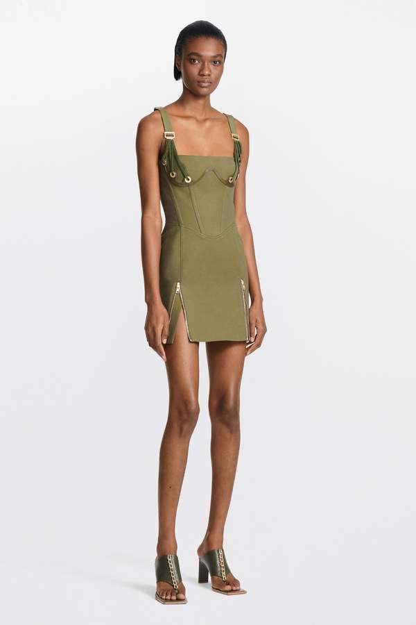 Dion Lee Fan Lace Zip Mini Dress - Olive