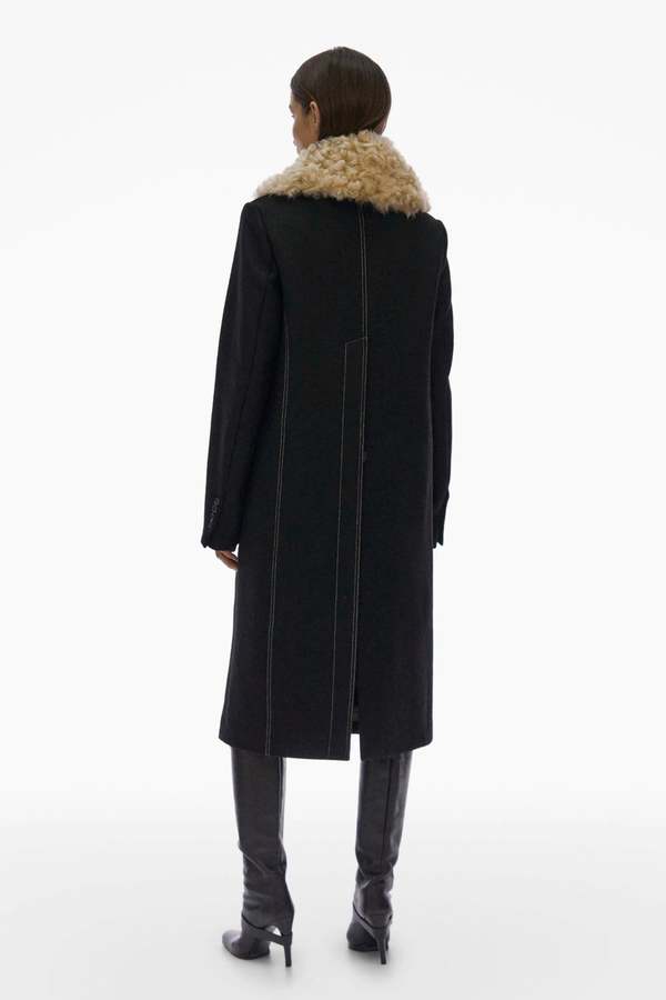 Helmut Lang FUR COLLAR COAT.DENS - Black | Garmentory