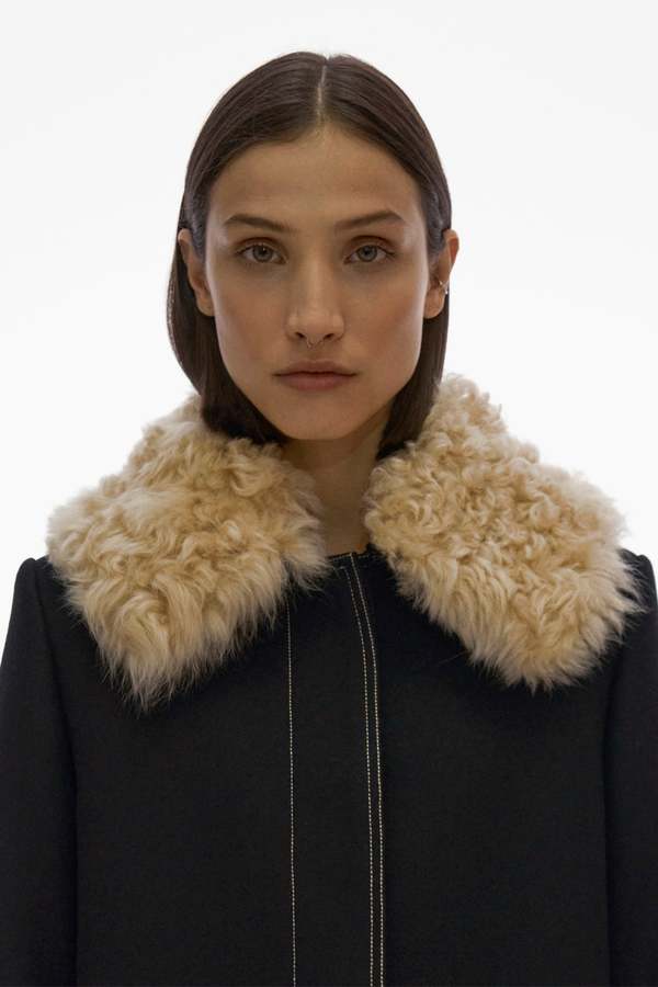 Helmut Lang FUR COLLAR COAT.DENS - Black | Garmentory