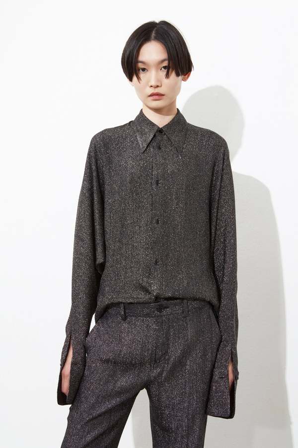 Petar Petrov Loose Fit Blouse With Shirt Collar - Silver Black